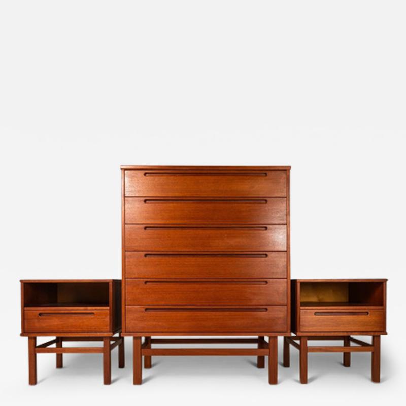 Nils Jonsson Danish Modern Six Drawer Tall Dresser w Matching End Tables in Teak