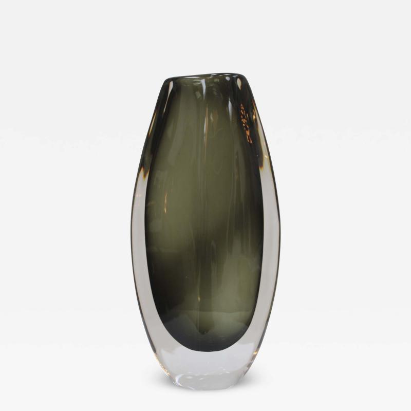 Nils Landberg Midcentury Black Sommerso Murano Glass Vase by Nils Landberg for Orrefors 1960