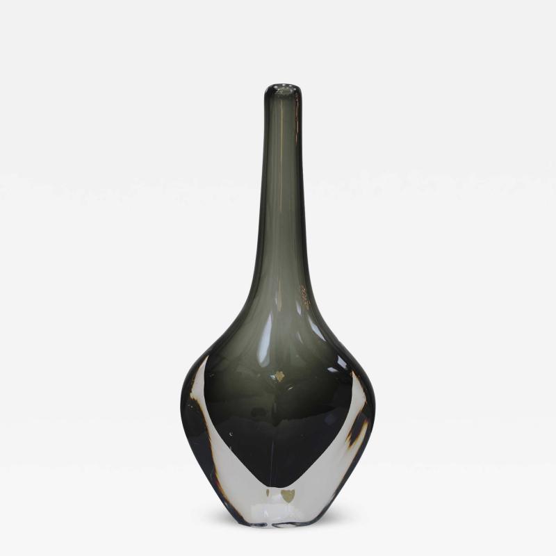 Nils Landberg Midcentury Black Sommerso Murano Glass Vase by Nils Landberg for Orrefors 1960