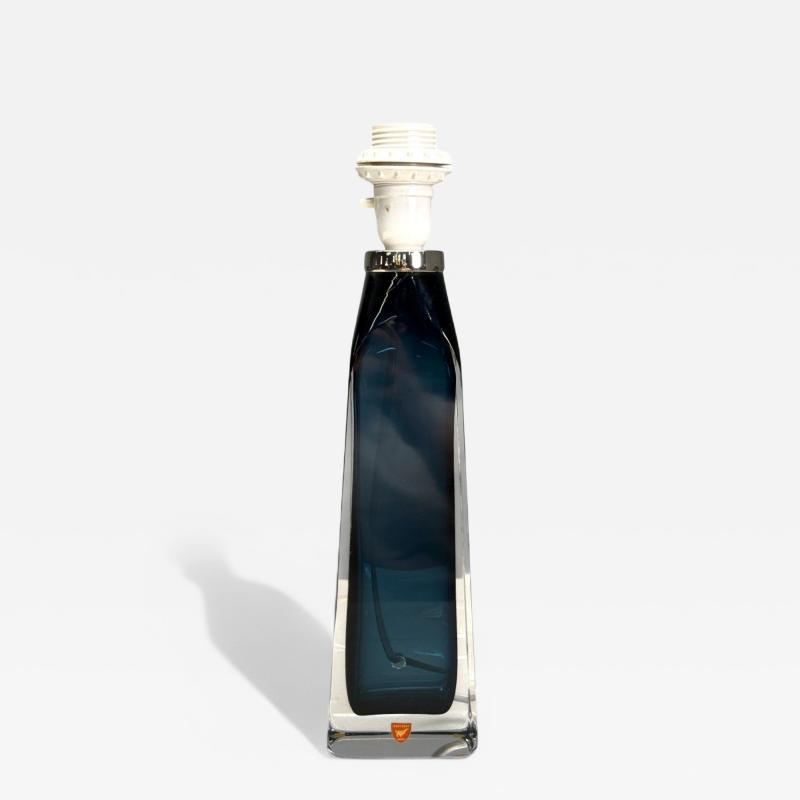 Nils Landberg Swedish Modern Blue Tinted Glass Table Lamp Sweden 1960s