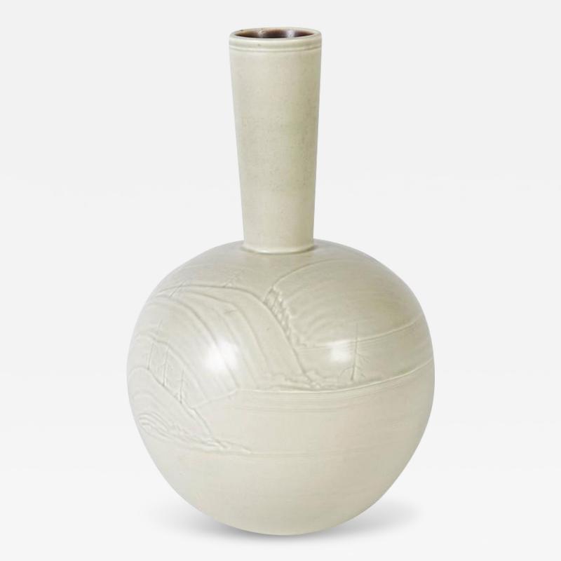 Nils Thorsson Nils Thorsson Vase for Aluminia with Impressed Pattern Denmark 1950s