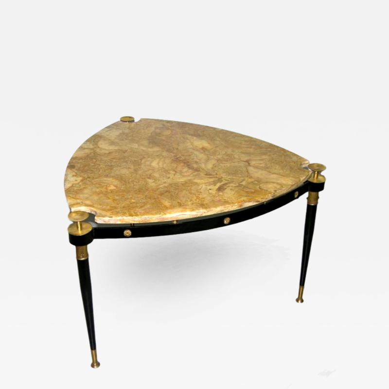 Nino Perizzi Italian Vintage 1960s Black and Gold Triangular Sofa Side Table with Marble Top