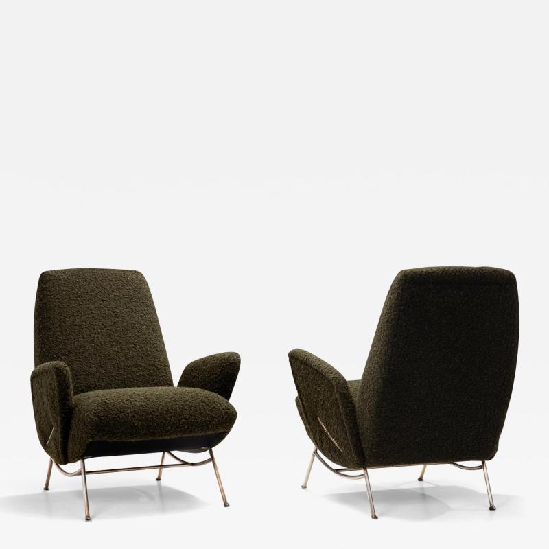 Nino Zoncada Pair of Mid Century Lounge Chairs with Metal Legs by Nino Zoncada Italy 1950s