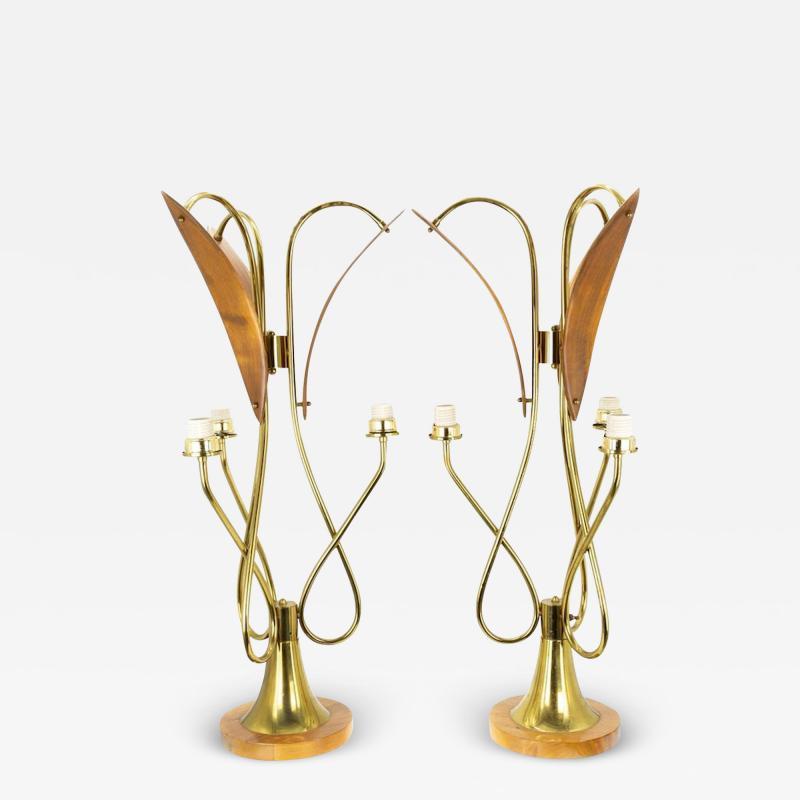 Nomina Organica Mid Century Brass Walnut Lamps Pair