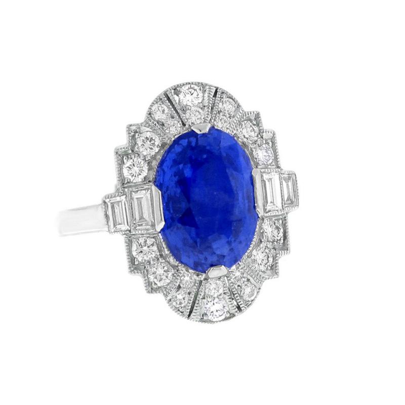 Non Heated Ceylon Sapphire and Diamond Ring