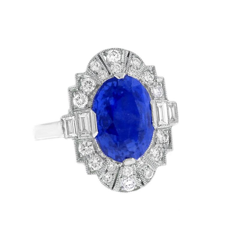 Non Heated Ceylon Sapphire and Diamond Ring