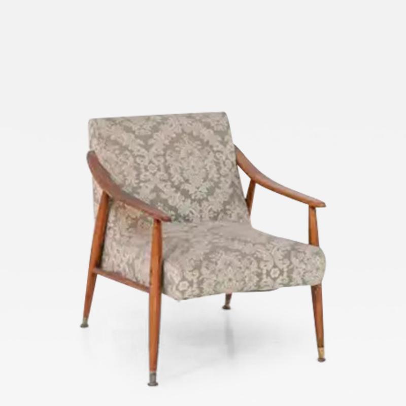 Nordic Armchair in Wood and Damask Fabric