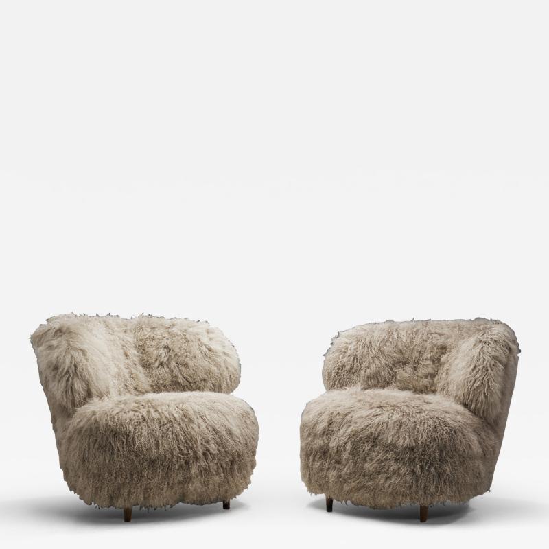Nordic Modern Lounge Chairs in Mongolian Shearling Finland ca 1950s