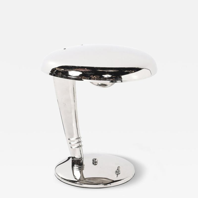 Norman Bel Geddes Art Deco Streamlined Nickel Cobra Table Lamp by Norman Bel Geddes for Faries