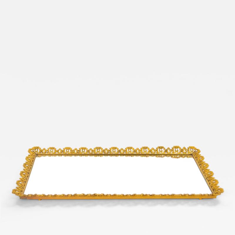 North American Gilt Metal and Mirrored Vanity or Serving Tray 1970s