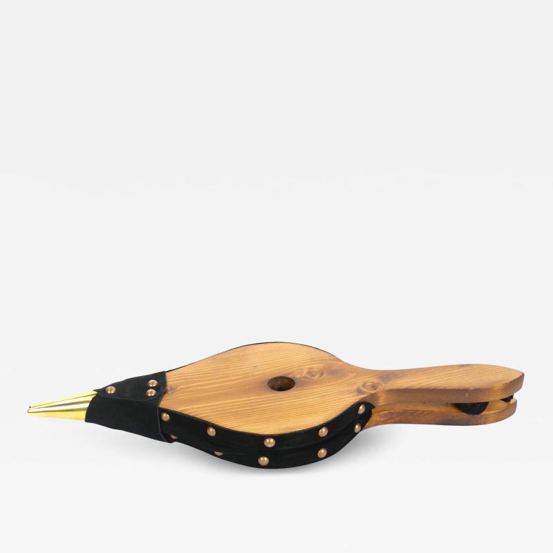 North American Hand Carved Brass Wood Fireplace Bellows Tool