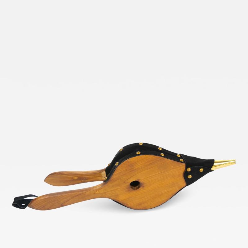 North American Hand Carved Wood Brass Fireplace Bellows