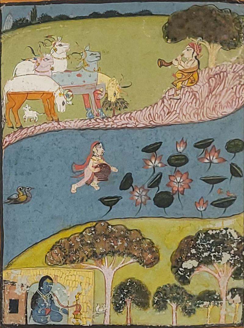 Northern Indian Painting of Krishna in Landscape 19th Century
