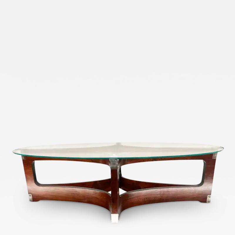 Novo Rumo Brazilian Modern Coffee Table in Bent Wood Glass Novo Rumo Brazil c 1960s