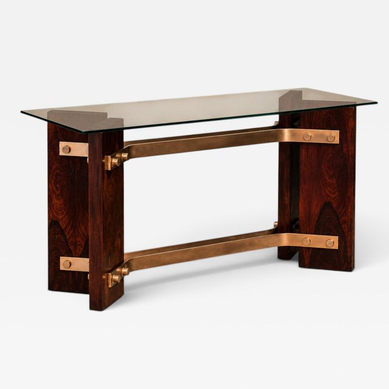 Novo Rumo Brazilian Modern Sideboard in Rosewood Brass Glass Novo Rumo Brazil