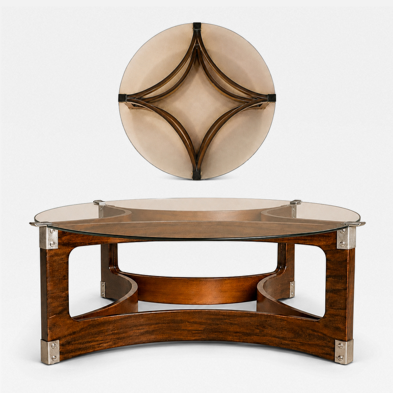 Novo Rumo Brazilian Round Coffee Table in Rosewood Glass by Novo Rumo Brazil 1960s