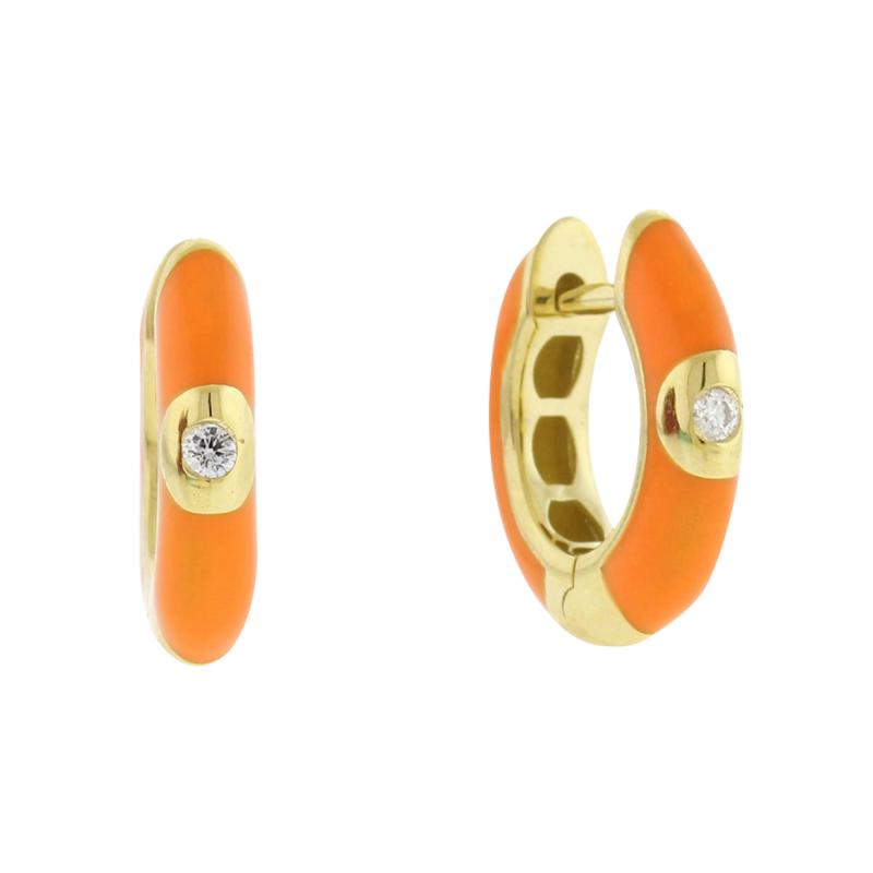 ORANGE ENAMEL AND DIAMOND HOOP EARRINGS