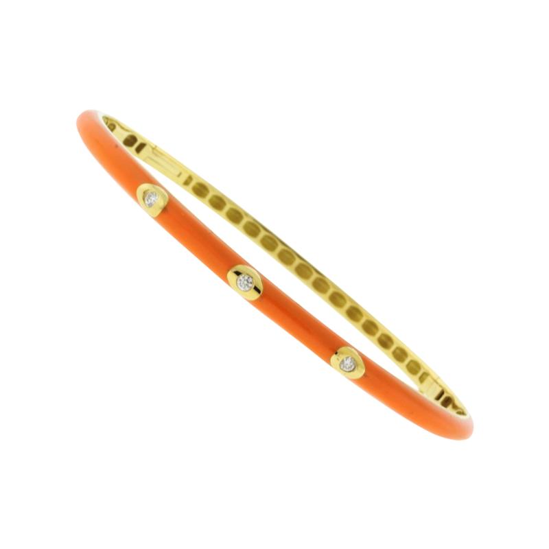 ORANGE ITALIAN ENAMEL AND DIAMOND BANGLE BRACELET