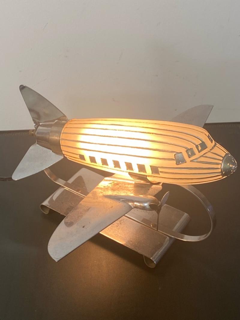 ORIGINAL ART DECO GLASS AND CHROME AIRPLANE LAMP   ORIGINAL ART DECO GLASS AND CHROME AIRPLANE LAMP 457943 1963575 