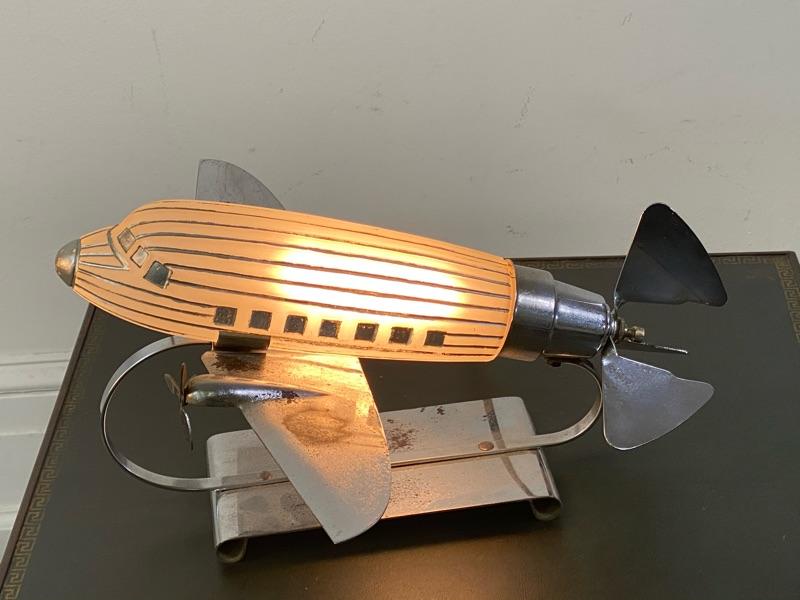 ORIGINAL ART DECO GLASS AND CHROME AIRPLANE LAMP   ORIGINAL ART DECO GLASS AND CHROME AIRPLANE LAMP 457943 1963579 