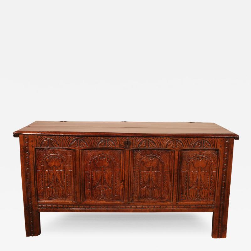Oak Chest From 17th Century 4 Panels