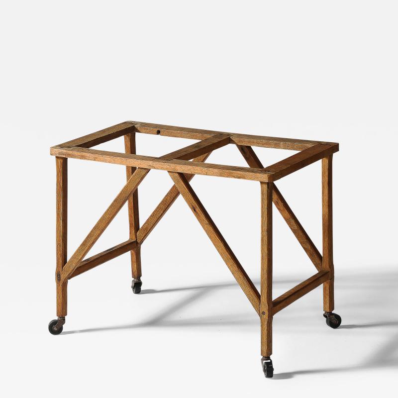 Oak Table Base on Casters United States c 1950