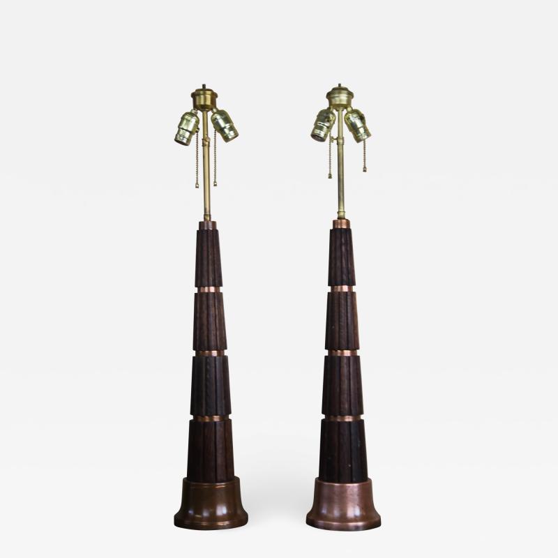 Oak and Copper 1930s Table Lamps