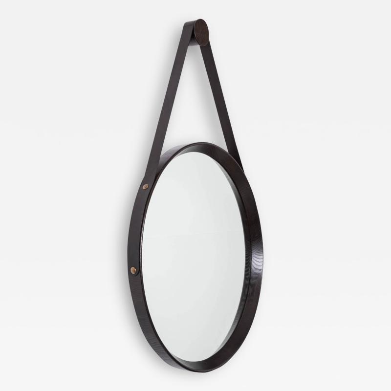 Oak and Leather Round Mirror Ebony