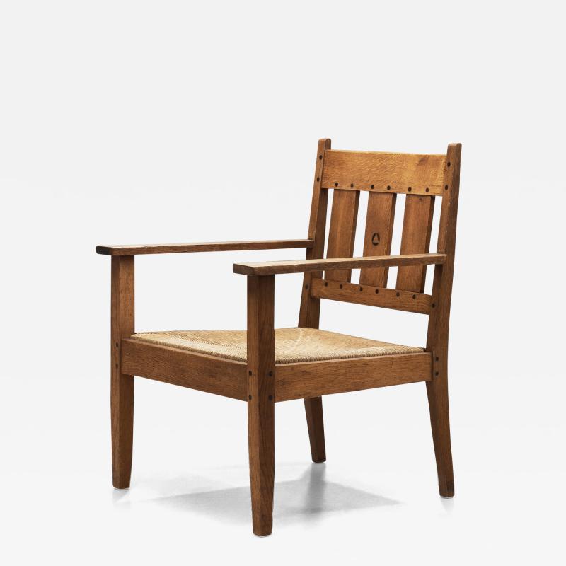 Oak and Rush Armchair by LOV Netherlands ca 1920s