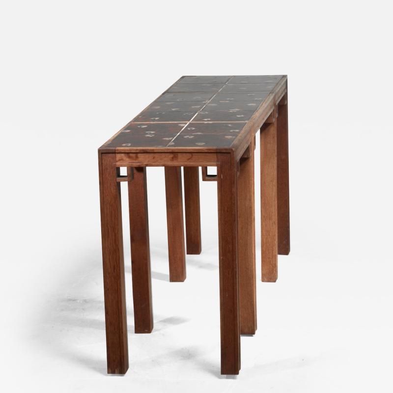 Oak console table with ceramic tile top