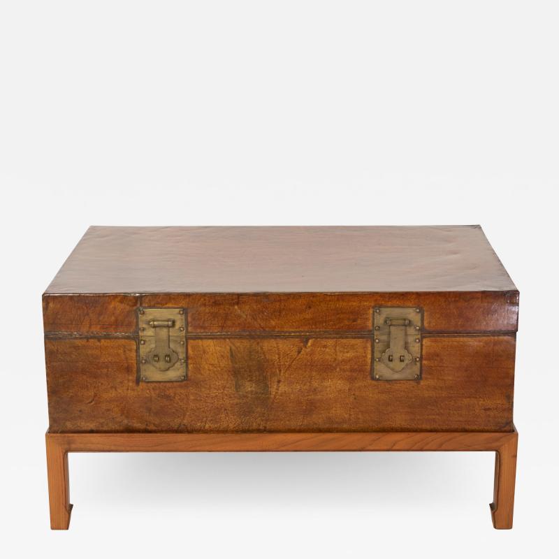 Ochre Painted Pigskin Travel Trunk Coffee Table China 1900 