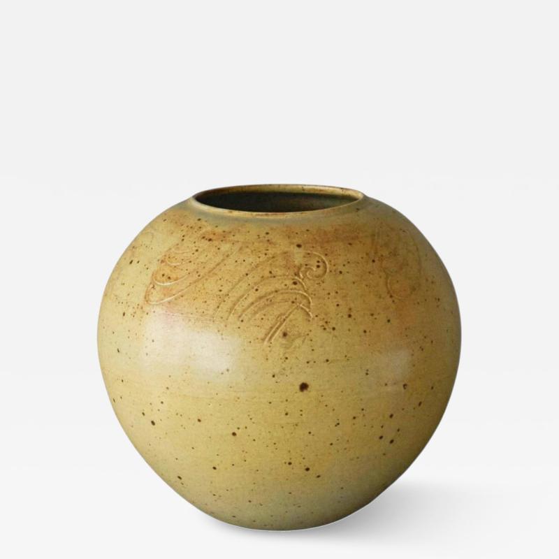 Ochre Yellow Art Deco Studio Pottery Vase Europe 1940s