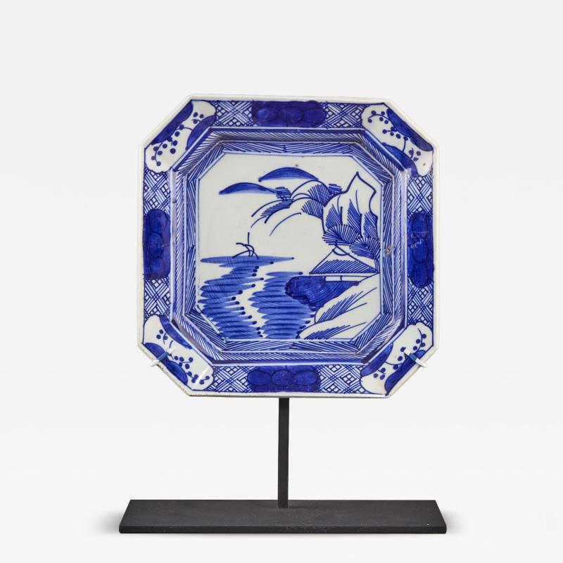 Octagonal Blue and White Chinese Porcelain Plate Kangxi Period