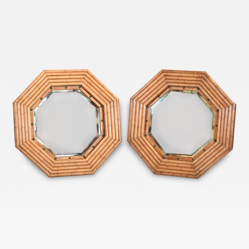 Octagonal Shaped Rattan Mirror