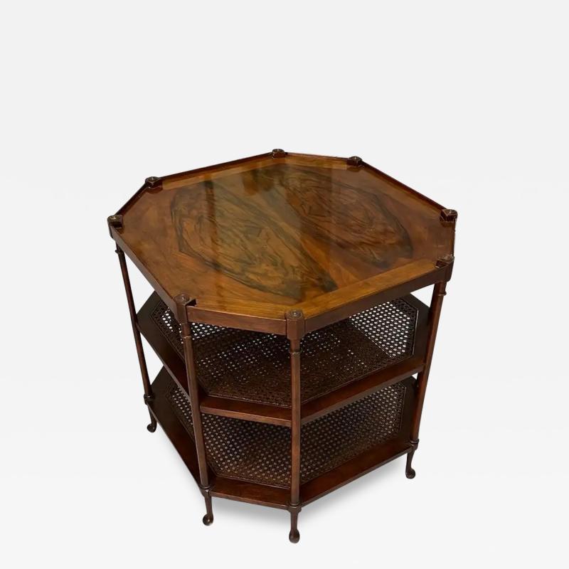 Octagonal Three Tiered Walnut Caned Side Table