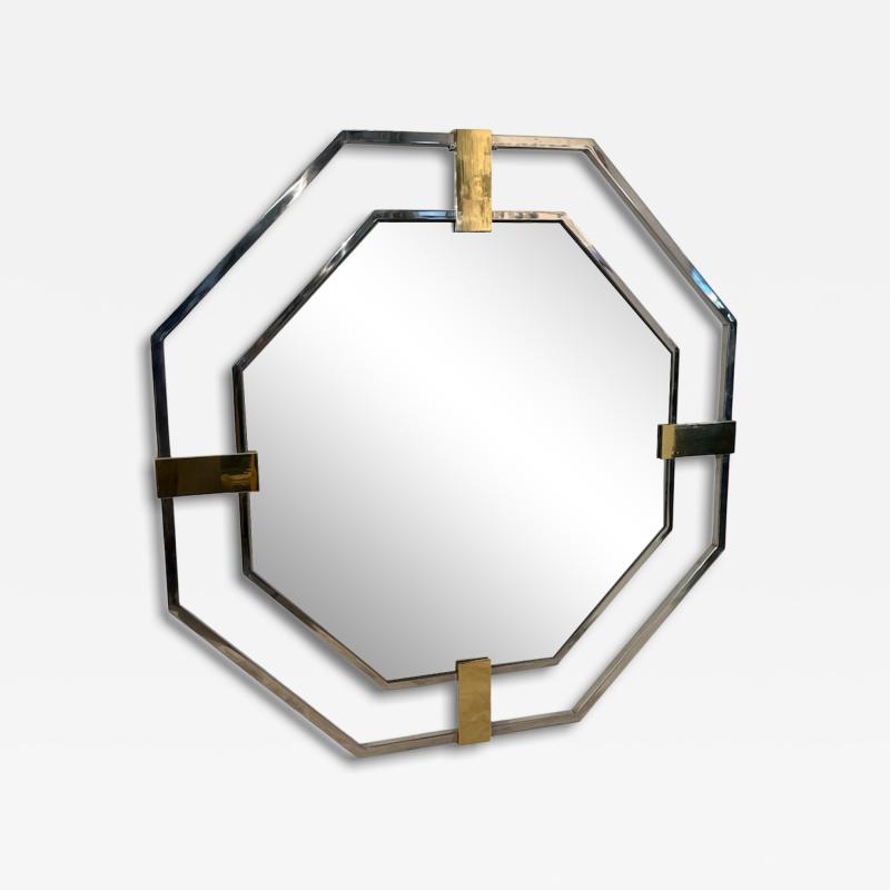 Octagonal Wall Mirror with Chrome and Brass Italy 1970s