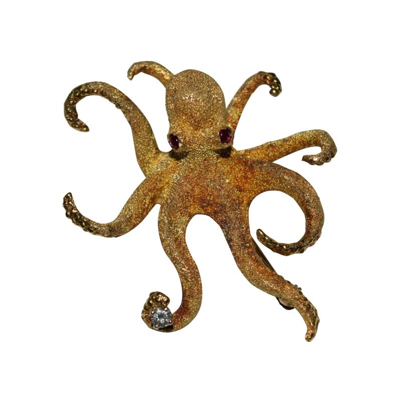 Octopus Brooch 18 K Gold
