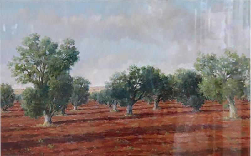 Oil Painting on Canvas Italian Landscape with Olive Trees Signed 1970s