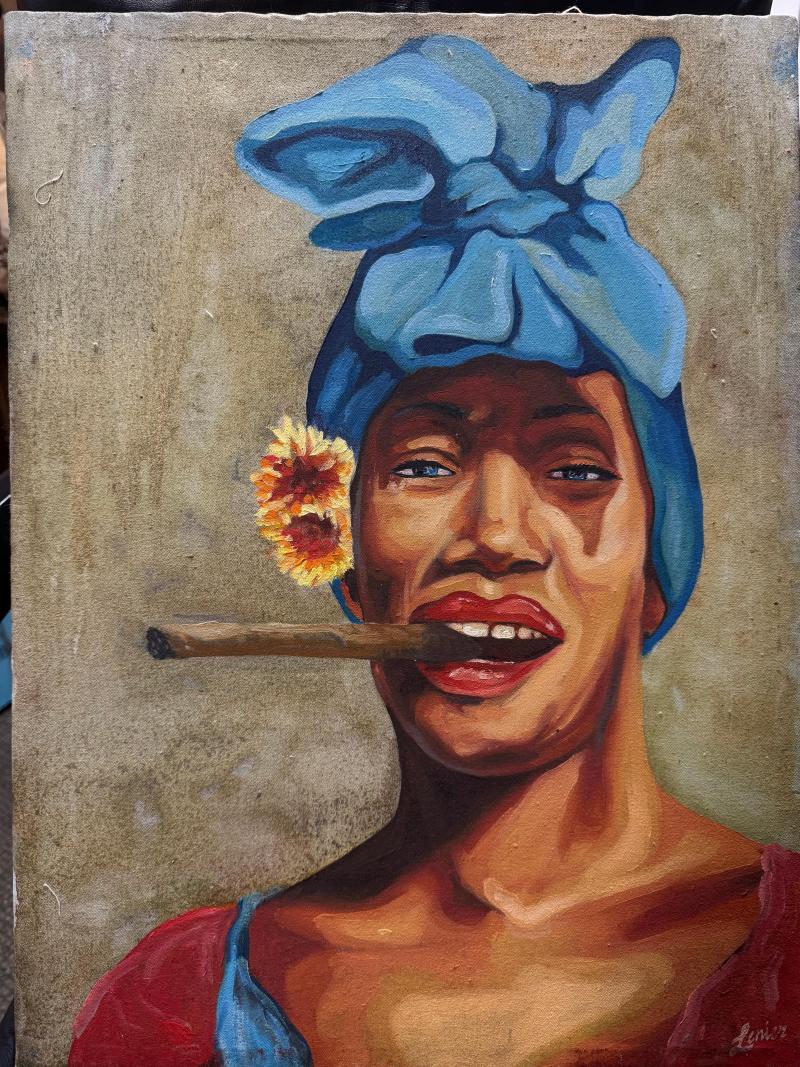 Oil on Canvas Portrait Painting of West Indies Woman by Lenier