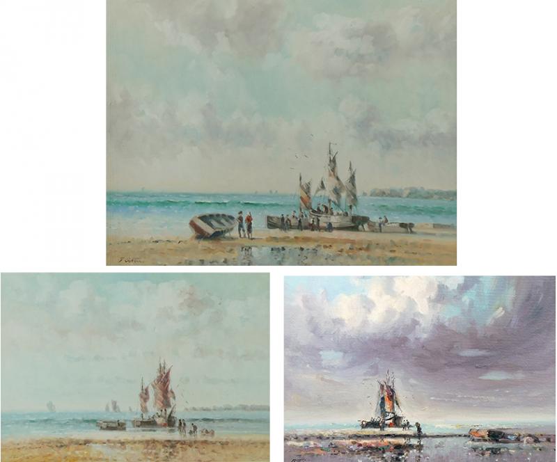 Oil on canvas Laszlo Ritter Hungary 1937 2003 3 beach scene paintings