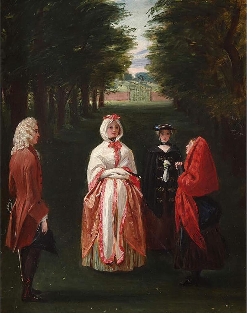 Oil painting of a garden scene from The Heart of Midlothian by Leslie