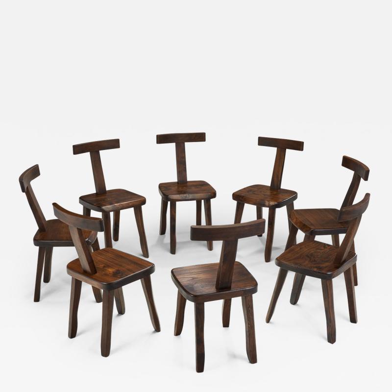 Olavi H nninen Brutalist Solid Wood Dining Chair Set by Olavi H nninen Finland 1950s