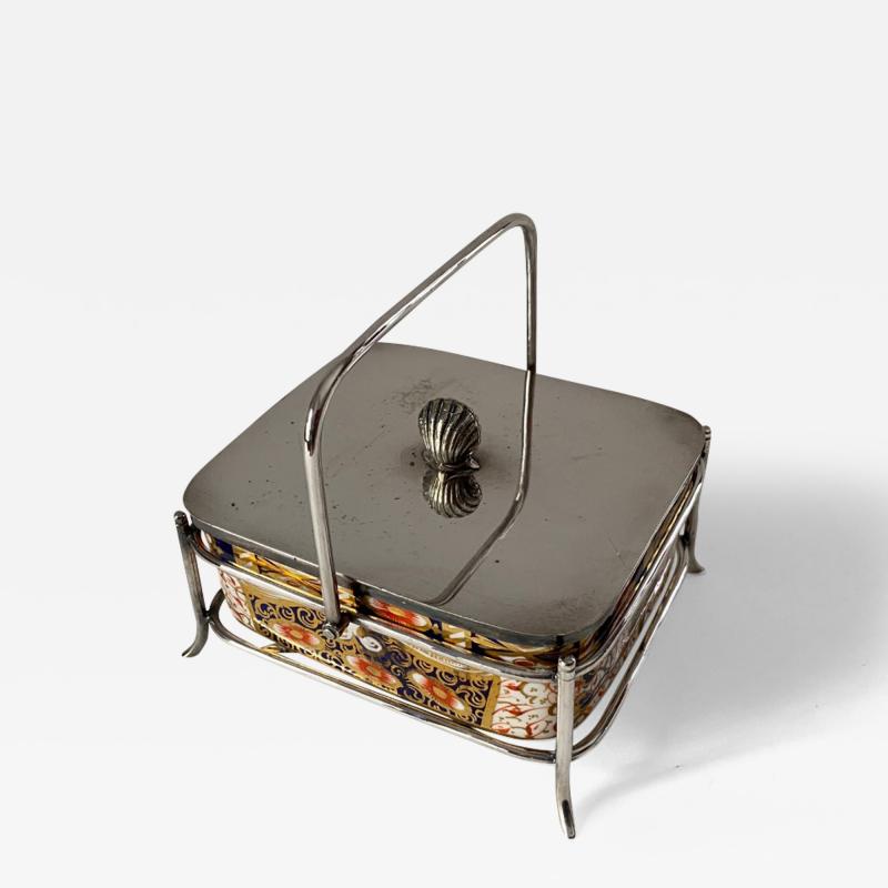 Old English Davenport Staffordshire Porcelain Butter Dish in Silver Plate Tray