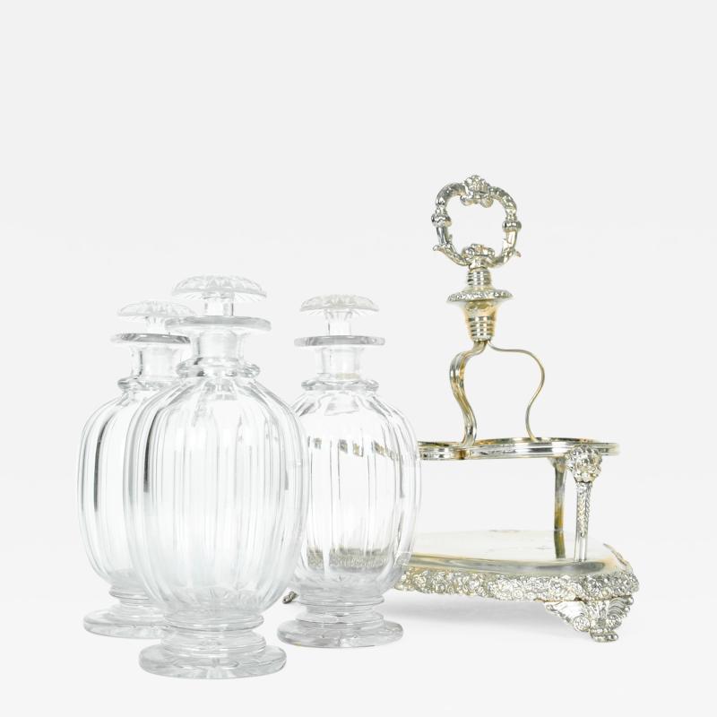 Old English Sheffield Silver Plated Three Cut Crystal Decanter Set
