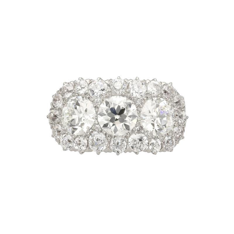 Old European Cut Diamond Three Stone Art Deco Engagement Ring in Platinum