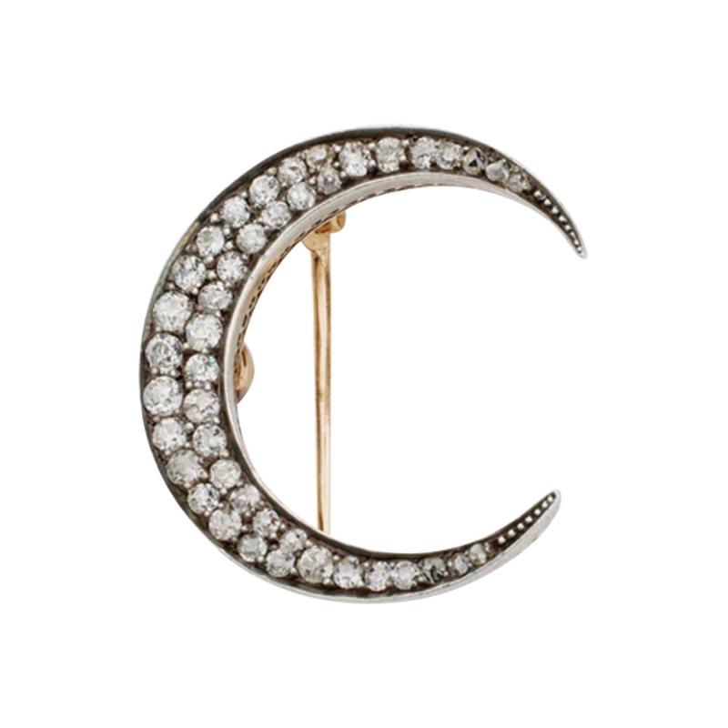 Old Mine cut Diamond Crescent Brooch