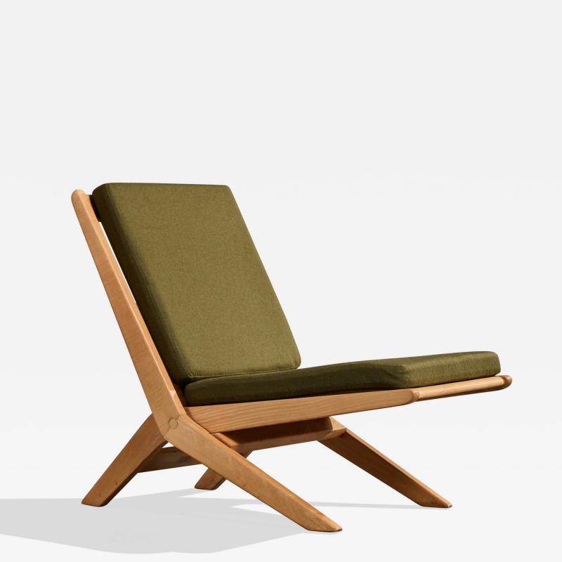 Ole Wanscher Lounge Chair with Wood and Fabric Denmark 1950s