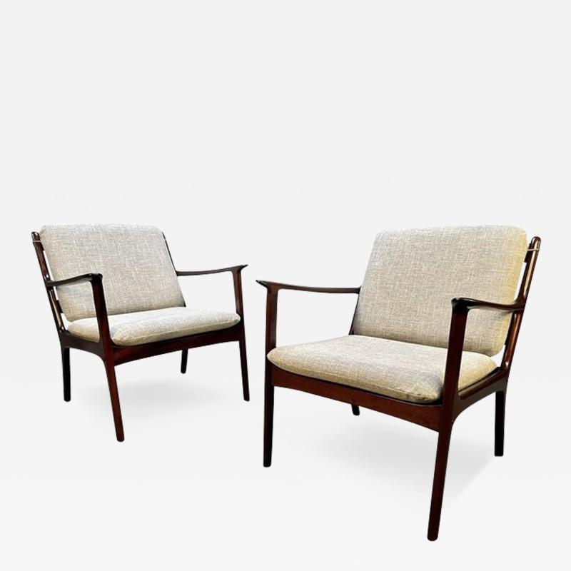 Ole Wanscher PAIR OF VINTAGE DANISH MID CENTURY MODERN MAHOGANY LOUNGE CHAIR PJ112 