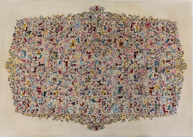 Olga Fisch MID 20TH CENTURY OLGA FISCH CACERIA THE HUNT COLORFUL HANDMADE WOOL CARPET