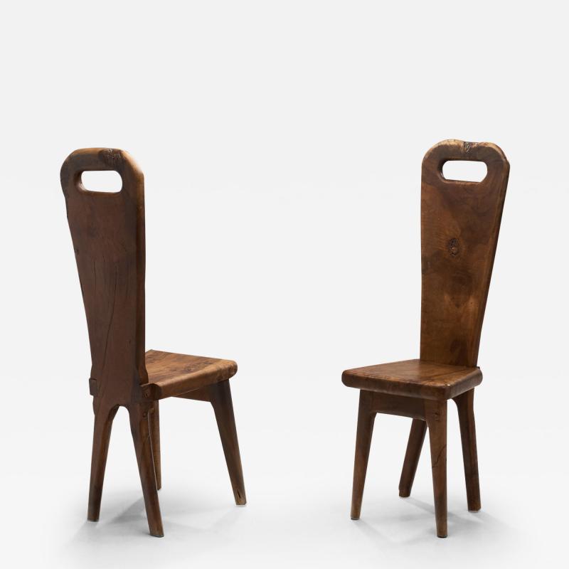 Olive Wood Sculptural High Back French Chairs France 1970s
